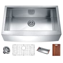 Aegis 32-7/8" Farmhouse Single Basin Stainless Steel Kitchen Sink with Basket Strainer, Colander, Cutting Board and Basin Rack