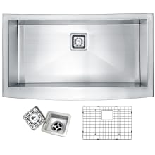 Elysian 32-7/8" Single Basin Stainless Steel Kitchen Sink for Farmhouse Installations - Basin Rack and Basket Strainer Included