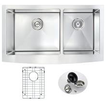 Elysian 35-7/8" Double Basin 16 Gauge Stainless Steel Farmhouse Kitchen Sink - Includes Basin Rack and Basket Strainer