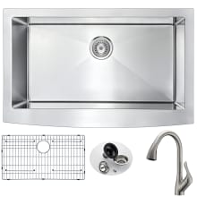 Elysian 32-7/8" Single Basin Stainless Steel Farmhouse Kitchen Sink with Accent Series 1.5 GPM Faucet - Includes Basin Rack and Basket Strainer