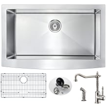 Elysian 32-7/8" Single Basin Stainless Steel Farmhouse Kitchen Sink with Locke Series 1.86 GPM Faucet - Includes Basin Rack and Basket Strainer