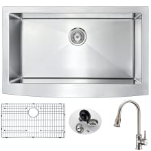 Elysian 32-7/8" Single Basin Stainless Steel Farmhouse Kitchen Sink with Sails Series 1.8 GPM Faucet - Includes Basin Rack and Basket Strainer