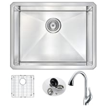 Vanguard 23" Single Basin Stainless Steel Undermount Kitchen Sink with Accent Series 1.5 GPM Faucet - Includes Basin Rack and Basket Strainer