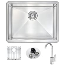 Vanguard 23" Single Basin 16 Gauge Stainless Steel Undermount Kitchen Sink with Opus Series 1.5 GPM Faucet - Includes Basin Rack and Basket Strainer
