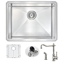 Vanguard 23" Single Basin Stainless Steel Undermount Kitchen Sink with Locke Series 1.86 GPM Faucet - Includes Basin Rack and Basket Strainer
