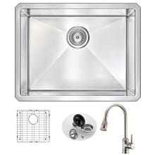 Vanguard 23" Single Basin 16 Gauge Stainless Steel Undermount Kitchen Sink with Sails Series 1.8 GPM Faucet - Includes Basin Rack and Basket Strainer