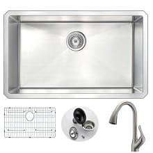 Vanguard 30" Single Basin Stainless Steel Undermount Kitchen Sink with Accent Series 1.5 GPM Faucet - Includes Basin Rack and Basket Strainer