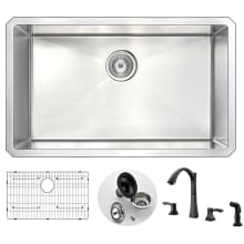 Vanguard 30" Single Basin 16 Gauge Stainless Steel Undermount Kitchen Sink with Soave Series 1.5 GPM Faucet - Includes Basin Rack and Basket Strainer