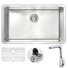 Vanguard 30" Single Basin 16 Gauge Stainless Steel Undermount Kitchen Sink with Timbre Series Faucet - Includes Basin Rack and Basket Strainer
