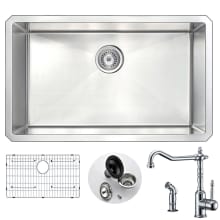 Vanguard 30" Single Basin Stainless Steel Undermount Kitchen Sink with Locke Series 1.86 GPM Faucet - Includes Basin Rack and Basket Strainer