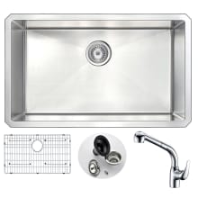 Vanguard 30" Single Basin Stainless Steel Undermount Kitchen Sink with Harbour Series 1.53 GPM Faucet - Includes Basin Rack and Basket Strainer