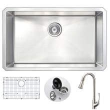 Vanguard 30" Single Basin Stainless Steel Undermount Kitchen Sink with Singer Series 1.95 GPM Faucet - Includes Basin Rack and Basket Strainer