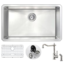 Vanguard 30" Single Basin Stainless Steel Undermount Kitchen Sink with Locke Series 1.86 GPM Faucet - Includes Basin Rack and Basket Strainer