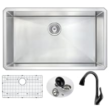 Vanguard 32" Single Basin Stainless Steel Undermount Kitchen Sink with Accent Series 1.5 GPM Faucet - Includes Basin Rack and Basket Strainer