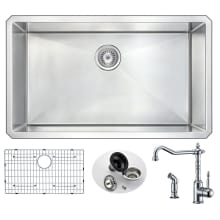 Vanguard 32" Single Basin Stainless Steel Undermount Kitchen Sink with Locke Series 1.86 GPM Faucet - Includes Basin Rack and Basket Strainer