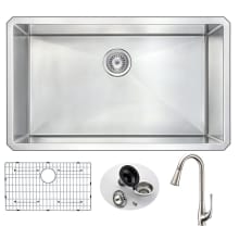 Vanguard 32" Single Basin Stainless Steel Undermount Kitchen Sink with Singer Series 1.95 GPM Faucet - Includes Basin Rack and Basket Strainer