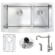 Elysian 32-7/8" Double Basin Stainless Steel Farmhouse Kitchen Sink with Locke Series 1.86 GPM Faucet - Includes Basin Rack and Basket Strainer