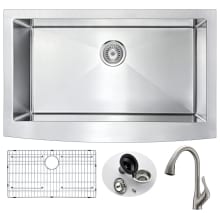 Elysian 35-7/8" Single Basin Stainless Steel Farmhouse Kitchen Sink with Accent Series 1.5 GPM Faucet - Includes Basin Rack and Basket Strainer