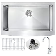 Elysian 35-7/8" Single Basin Stainless Steel Farmhouse Kitchen Sink with Opus Series 1.5 GPM Faucet - Includes Basin Rack and Basket Strainer