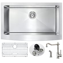 Elysian 35-7/8" Single Basin Stainless Steel Farmhouse Kitchen Sink with Locke Series 1.86 GPM Faucet - Includes Basin Rack and Basket Strainer