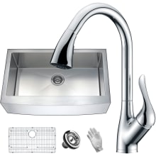 Elysian 36" Undermount Single Basin Stainless Steel Kitchen Sink with Single Hole Kitchen Faucet, Basin Rack, and Basket Strainer Included