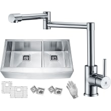 Elysian 36" Undermount Double Basin Stainless Steel Kitchen Sink with Single Hole Kitchen Faucet, Basin Rack, and Basket Strainer Included