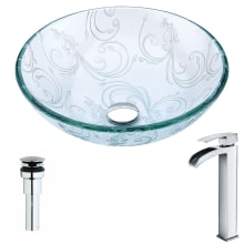 Vieno Brass and Glass Deck Mounted or Vessel Bathroom Sink with Key Series 1.5 GPM Faucet - Includes Drain Assembly