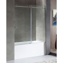 Anzzi 60" Alcove Acrylic Soaking Tub with Right Drain, Drain Assembly, Frameless Sliding Tub Door, and Overflow
