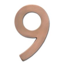 5 Inch Tall Solid Brass House Number '9'