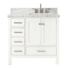 Cambridge 37" Free Standing Single Basin Vanity Set with Wood Cabinet, Marble Vanity Top, and Right Offset Rectangular Bathroom Sink