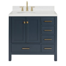 Cambridge 36" Free Standing Single Basin Vanity Set with Cabinet, Quartz Vanity Top, and Left Offset Oval Bathroom Sink