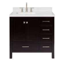 Cambridge 36" Free Standing Single Basin Vanity Set with Cabinet, Quartz Vanity Top, and Left Offset Rectangular Bathroom Sink