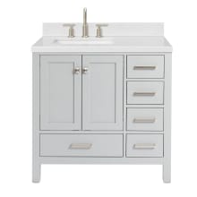 Cambridge 36" Free Standing Single Basin Vanity Set with Cabinet, Quartz Vanity Top, and Left Offset Rectangular Bathroom Sink