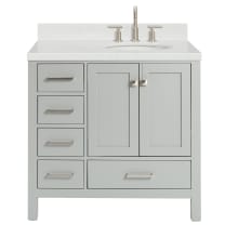 Cambridge 36" Free Standing Single Basin Vanity Set with Cabinet, Quartz Vanity Top, and Right Offset Oval Bathroom Sink