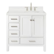 Cambridge 36" Free Standing Single Basin Vanity Set with Cabinet, Quartz Vanity Top, and Right Offset Oval Bathroom Sink