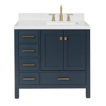 Cambridge 36" Free Standing Single Basin Vanity Set with Cabinet, Quartz Vanity Top, and Right Offset Rectangular Bathroom Sink