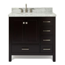 Cambridge 37" Free Standing Single Basin Vanity Set with Wood Cabinet, Marble Vanity Top, and Left Offset Oval Bathroom Sink
