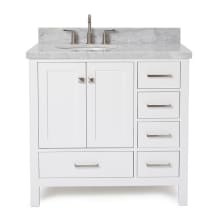 Cambridge 37" Free Standing Single Basin Vanity Set with Wood Cabinet, Marble Vanity Top, and Left Offset Oval Bathroom Sink