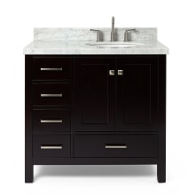 Cambridge 37" Free Standing Single Basin Vanity Set with Wood Cabinet, Marble Vanity Top, and Right Offset Oval Bathroom Sink