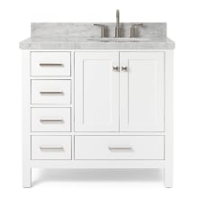 Cambridge 37" Free Standing Single Basin Vanity Set with Wood Cabinet, Marble Vanity Top, and Right Offset Oval Bathroom Sink