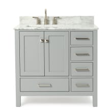 Cambridge 37" Free Standing Single Basin Vanity Set with Cabinet, Marble Vanity Top, and Left Offset Rectangular Sink