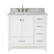 Cambridge 37" Free Standing Single Basin Vanity Set with Cabinet, Marble Vanity Top, and Left Offset Rectangular Sink