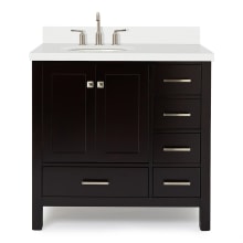 Cambridge 37" Free Standing Single Basin Vanity Set with Cabinet, Quartz Vanity Top, and Left Offset Oval Bathroom Sink