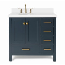 Cambridge 37" Free Standing Single Basin Vanity Set with Cabinet, Quartz Vanity Top, and Left Offset Oval Bathroom Sink