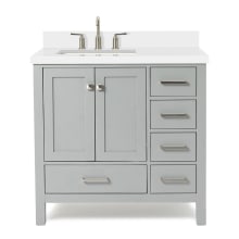 Cambridge 37" Free Standing Single Basin Vanity Set with Cabinet, Quartz Vanity Top, and Rectangular Left Offset Sink