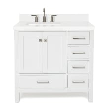 Cambridge 37" Free Standing Single Basin Vanity Set with Cabinet, Quartz Vanity Top, and Rectangular Left Offset Sink