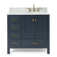 Cambridge 37" Free Standing Single Basin Vanity Set with Cabinet, Marble Vanity Top, and Right Offset Oval Bathroom Sink
