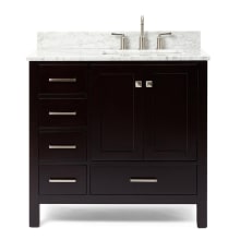 Cambridge 37" Free Standing Single Basin Vanity Set with Cabinet, Marble Vanity Top, and Right Offset Rectangular Bathroom Sink
