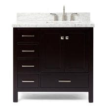 Cambridge 37" Free Standing Single Basin Vanity Set with Wood Cabinet, Marble Vanity Top, and Right Offset Rectangular Bathroom Sink
