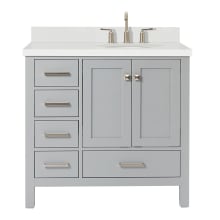 Cambridge 37" Free Standing Single Basin Vanity Set with Cabinet, Quartz Vanity Top, and Right Offset Oval Bathroom Sink